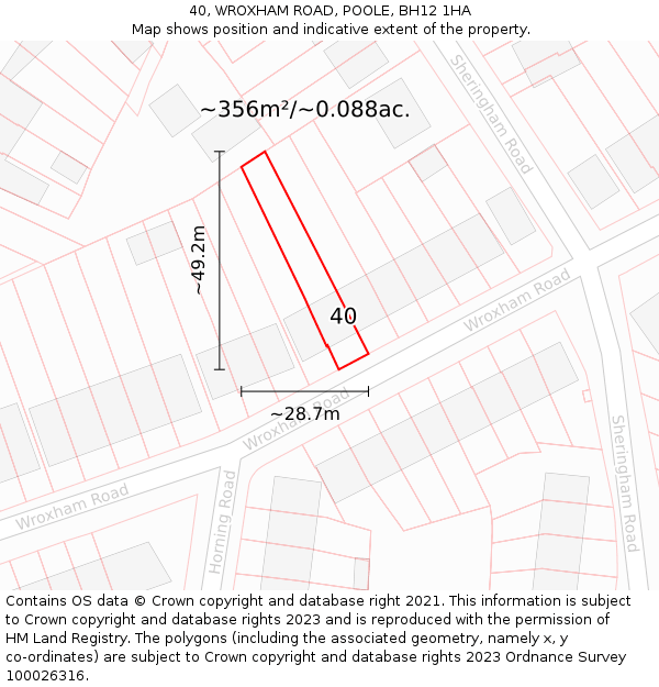 40, WROXHAM ROAD, POOLE, BH12 1HA: Plot and title map