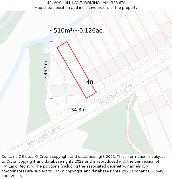 40, WYCHALL LANE, BIRMINGHAM, B38 8TA: Plot and title map