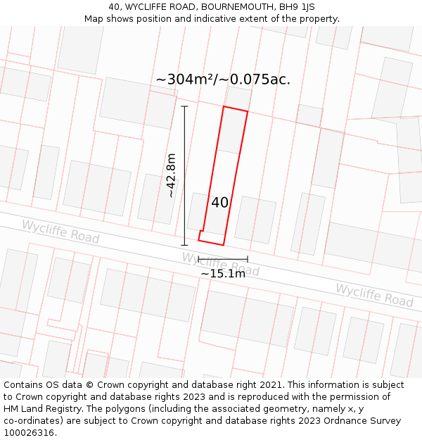 40, WYCLIFFE ROAD, BOURNEMOUTH, BH9 1JS: Plot and title map