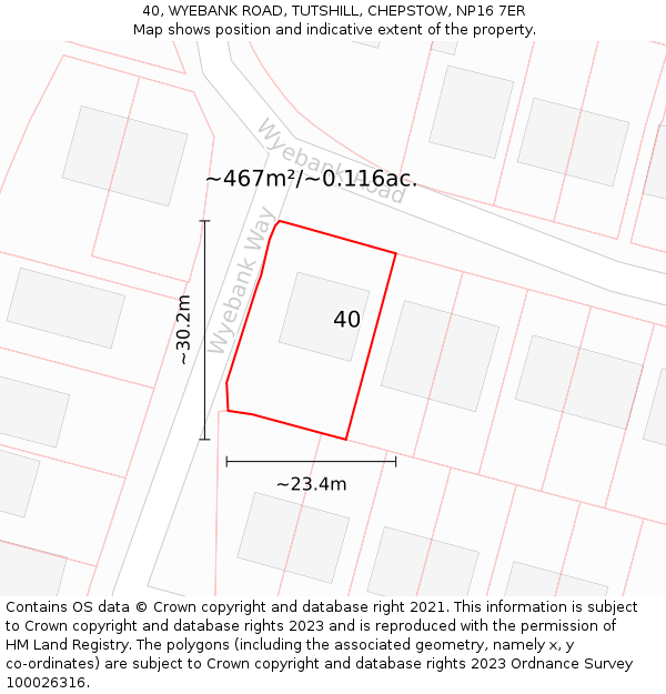 40, WYEBANK ROAD, TUTSHILL, CHEPSTOW, NP16 7ER: Plot and title map
