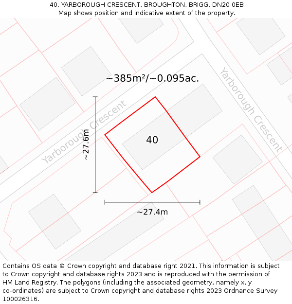 40, YARBOROUGH CRESCENT, BROUGHTON, BRIGG, DN20 0EB: Plot and title map