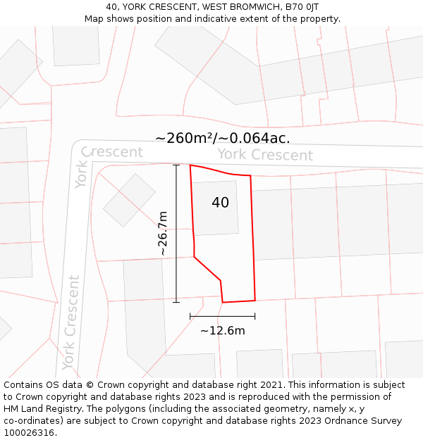 40, YORK CRESCENT, WEST BROMWICH, B70 0JT: Plot and title map