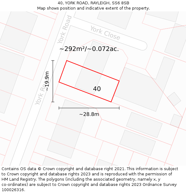 40, YORK ROAD, RAYLEIGH, SS6 8SB: Plot and title map