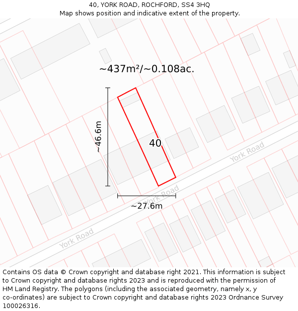 40, YORK ROAD, ROCHFORD, SS4 3HQ: Plot and title map