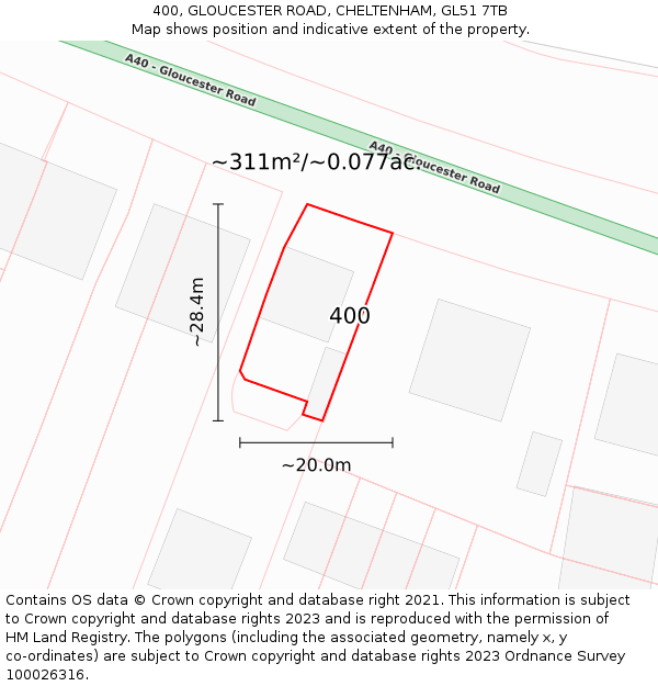 400, GLOUCESTER ROAD, CHELTENHAM, GL51 7TB: Plot and title map