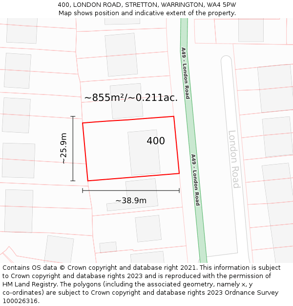 400, LONDON ROAD, STRETTON, WARRINGTON, WA4 5PW: Plot and title map