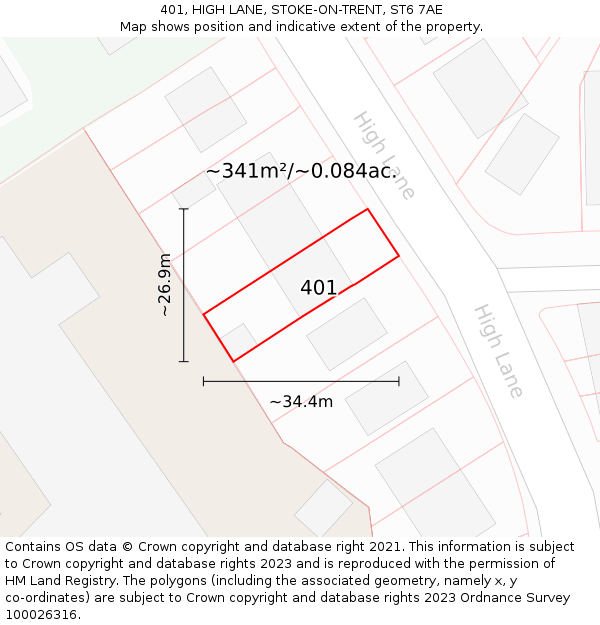 401, HIGH LANE, STOKE-ON-TRENT, ST6 7AE: Plot and title map