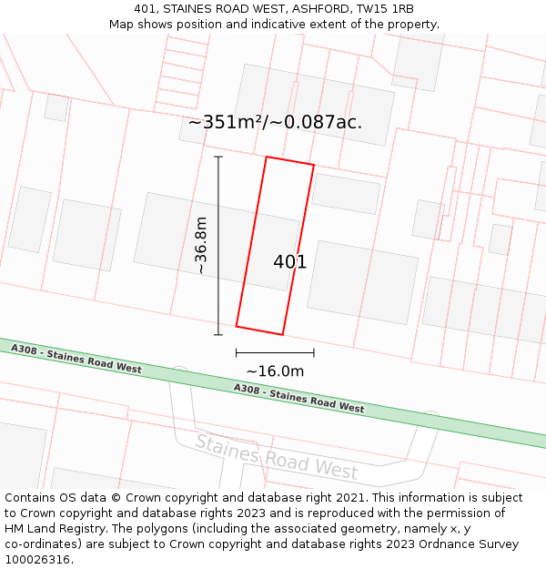 401, STAINES ROAD WEST, ASHFORD, TW15 1RB: Plot and title map