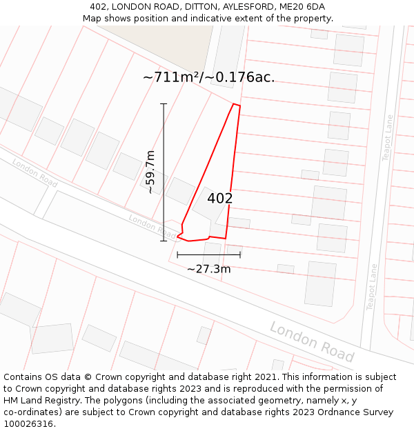 402, LONDON ROAD, DITTON, AYLESFORD, ME20 6DA: Plot and title map