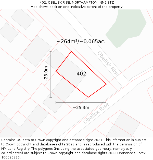 402, OBELISK RISE, NORTHAMPTON, NN2 8TZ: Plot and title map