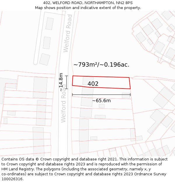 402, WELFORD ROAD, NORTHAMPTON, NN2 8PS: Plot and title map