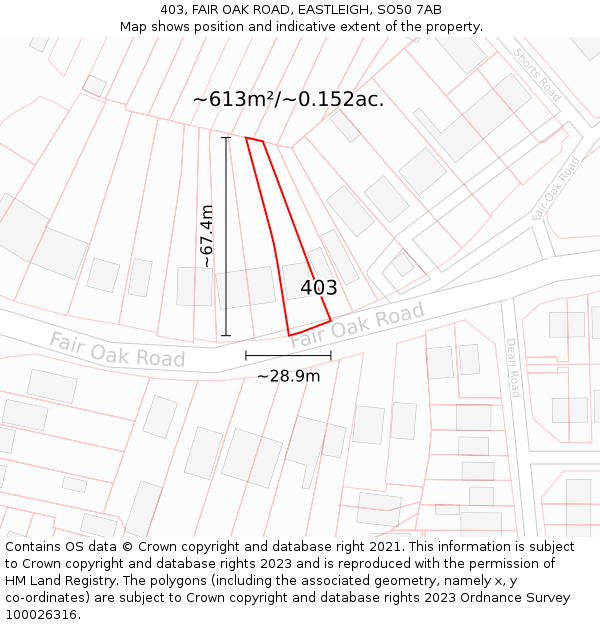 403, FAIR OAK ROAD, EASTLEIGH, SO50 7AB: Plot and title map