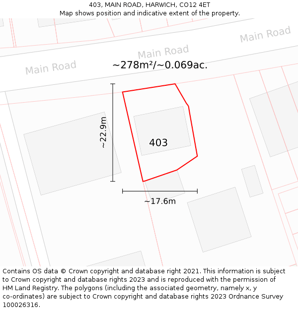 403, MAIN ROAD, HARWICH, CO12 4ET: Plot and title map