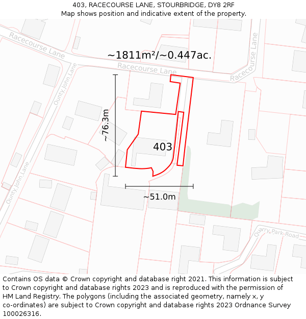 403, RACECOURSE LANE, STOURBRIDGE, DY8 2RF: Plot and title map