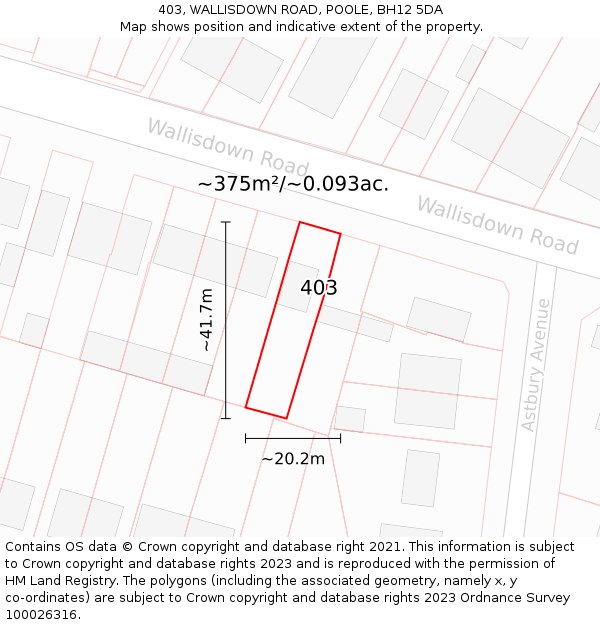 403, WALLISDOWN ROAD, POOLE, BH12 5DA: Plot and title map