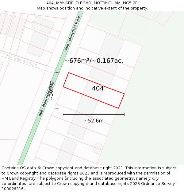 404, MANSFIELD ROAD, NOTTINGHAM, NG5 2EJ: Plot and title map