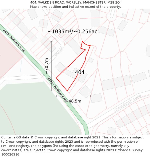 404, WALKDEN ROAD, WORSLEY, MANCHESTER, M28 2QJ: Plot and title map