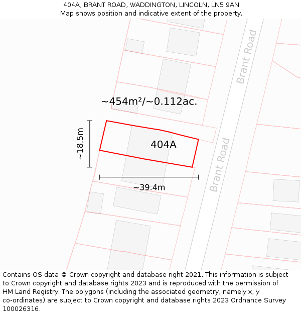 404A, BRANT ROAD, WADDINGTON, LINCOLN, LN5 9AN: Plot and title map