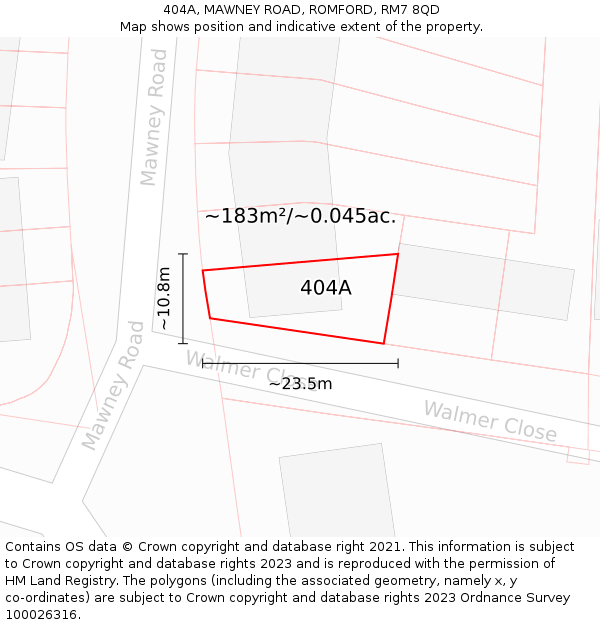 404A, MAWNEY ROAD, ROMFORD, RM7 8QD: Plot and title map