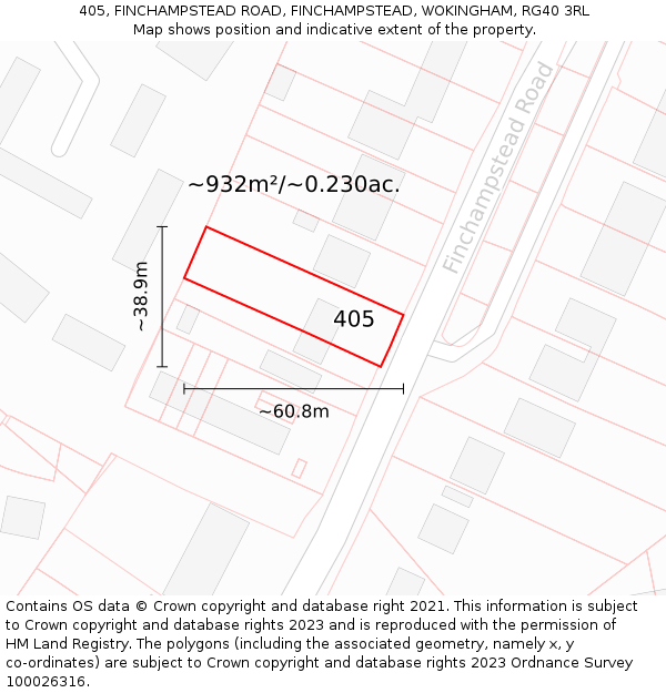 405, FINCHAMPSTEAD ROAD, FINCHAMPSTEAD, WOKINGHAM, RG40 3RL: Plot and title map
