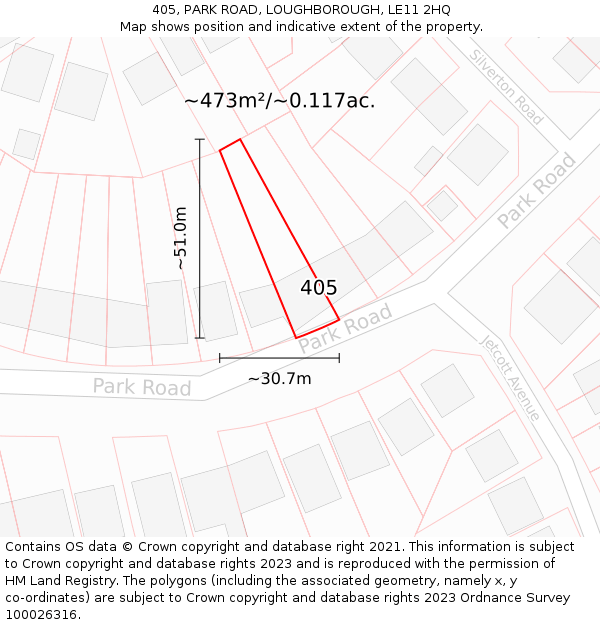 405, PARK ROAD, LOUGHBOROUGH, LE11 2HQ: Plot and title map