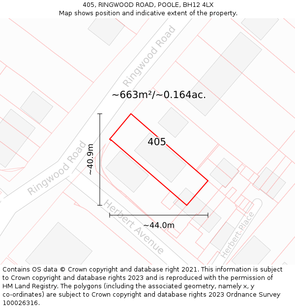 405, RINGWOOD ROAD, POOLE, BH12 4LX: Plot and title map