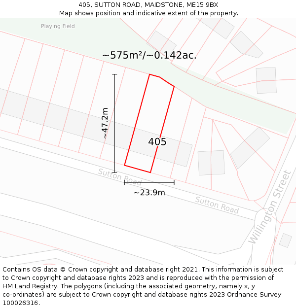 405, SUTTON ROAD, MAIDSTONE, ME15 9BX: Plot and title map