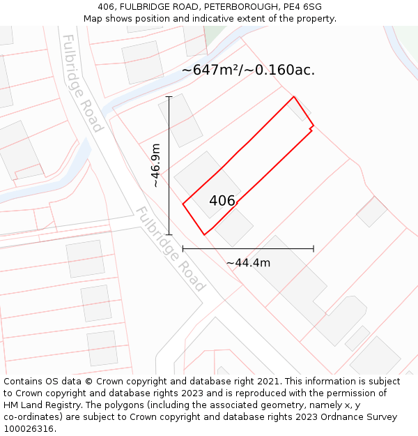 406, FULBRIDGE ROAD, PETERBOROUGH, PE4 6SG: Plot and title map