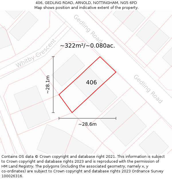 406, GEDLING ROAD, ARNOLD, NOTTINGHAM, NG5 6PD: Plot and title map