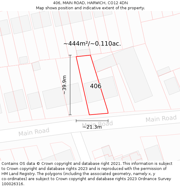 406, MAIN ROAD, HARWICH, CO12 4DN: Plot and title map