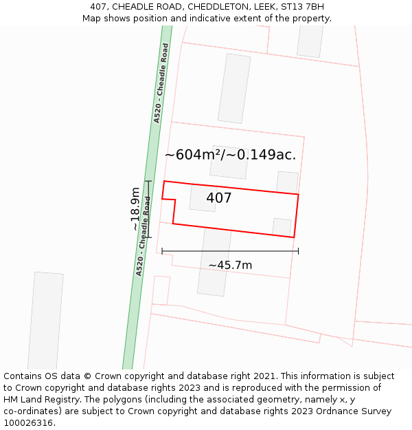 407, CHEADLE ROAD, CHEDDLETON, LEEK, ST13 7BH: Plot and title map