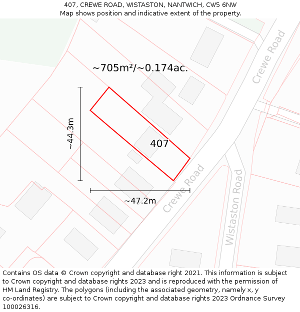 407, CREWE ROAD, WISTASTON, NANTWICH, CW5 6NW: Plot and title map