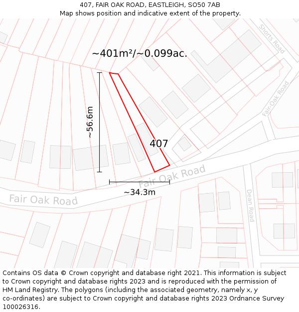 407, FAIR OAK ROAD, EASTLEIGH, SO50 7AB: Plot and title map