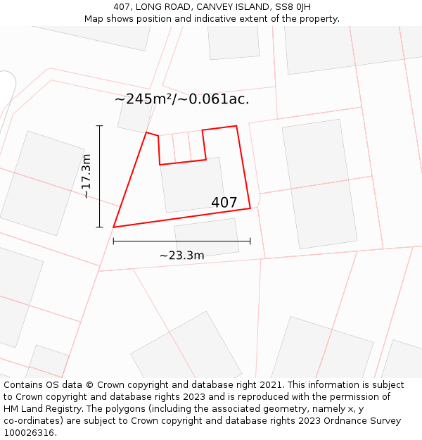 407, LONG ROAD, CANVEY ISLAND, SS8 0JH: Plot and title map