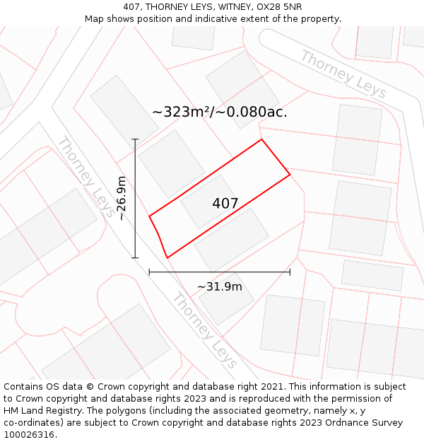 407, THORNEY LEYS, WITNEY, OX28 5NR: Plot and title map