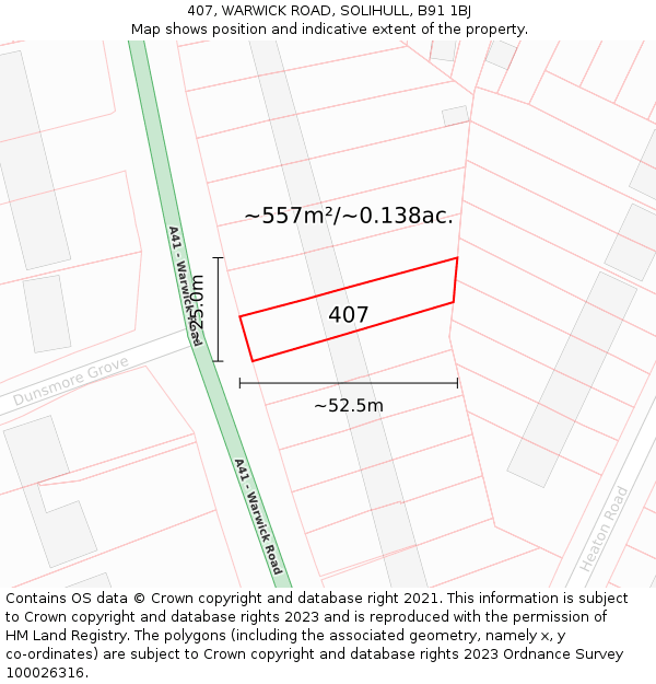 407, WARWICK ROAD, SOLIHULL, B91 1BJ: Plot and title map