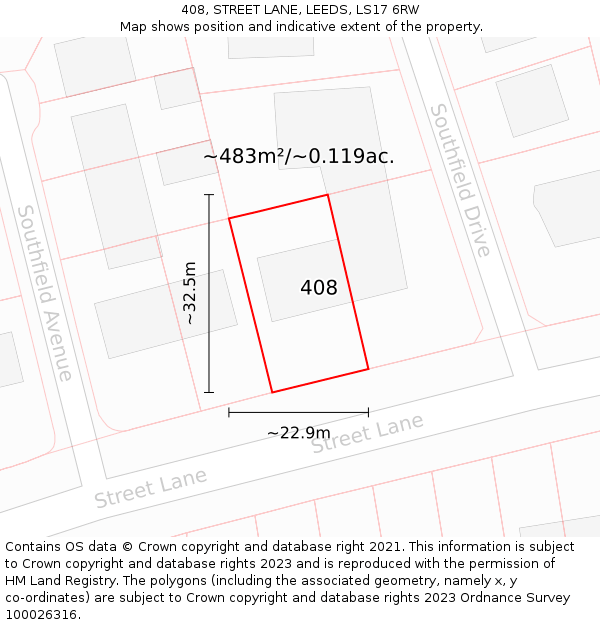 408, STREET LANE, LEEDS, LS17 6RW: Plot and title map