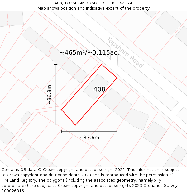 408, TOPSHAM ROAD, EXETER, EX2 7AL: Plot and title map