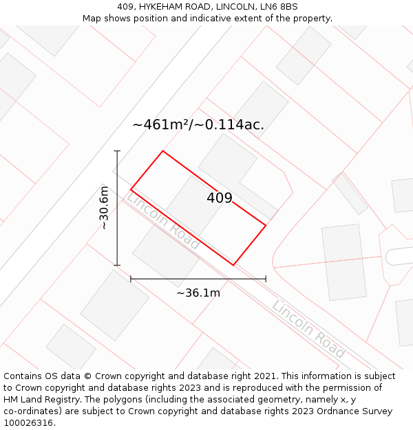 409, HYKEHAM ROAD, LINCOLN, LN6 8BS: Plot and title map