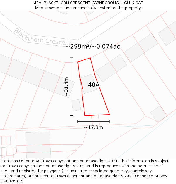 40A, BLACKTHORN CRESCENT, FARNBOROUGH, GU14 9AF: Plot and title map