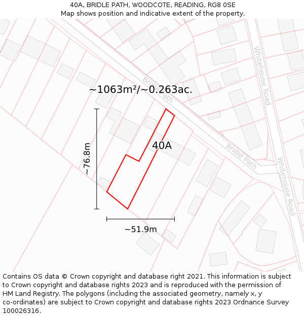 40A, BRIDLE PATH, WOODCOTE, READING, RG8 0SE: Plot and title map