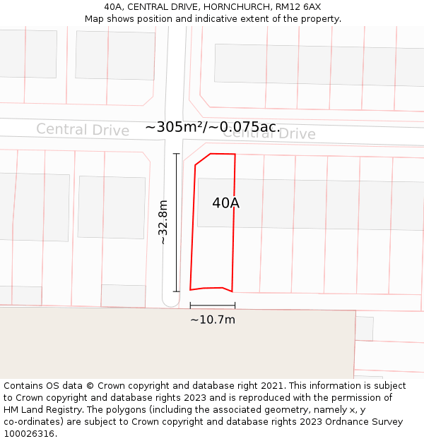 40A, CENTRAL DRIVE, HORNCHURCH, RM12 6AX: Plot and title map