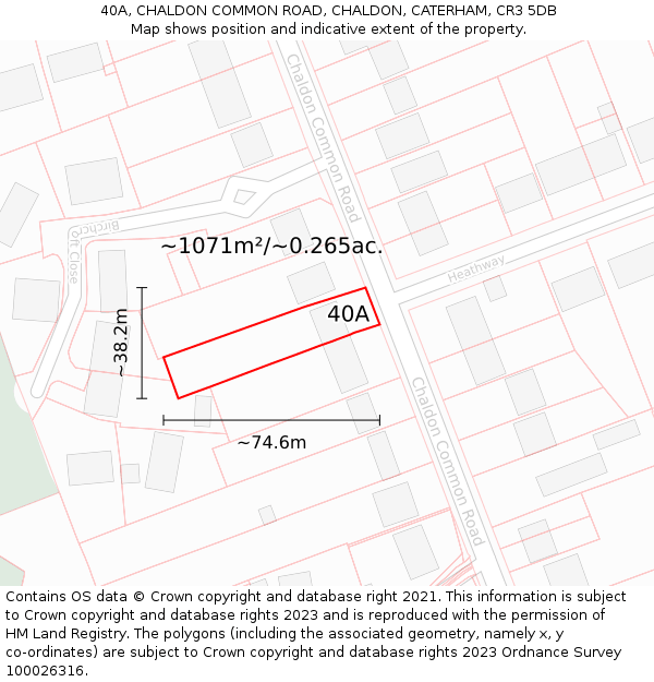 40A, CHALDON COMMON ROAD, CHALDON, CATERHAM, CR3 5DB: Plot and title map