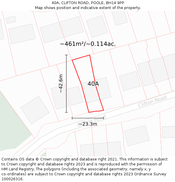 40A, CLIFTON ROAD, POOLE, BH14 9PP: Plot and title map