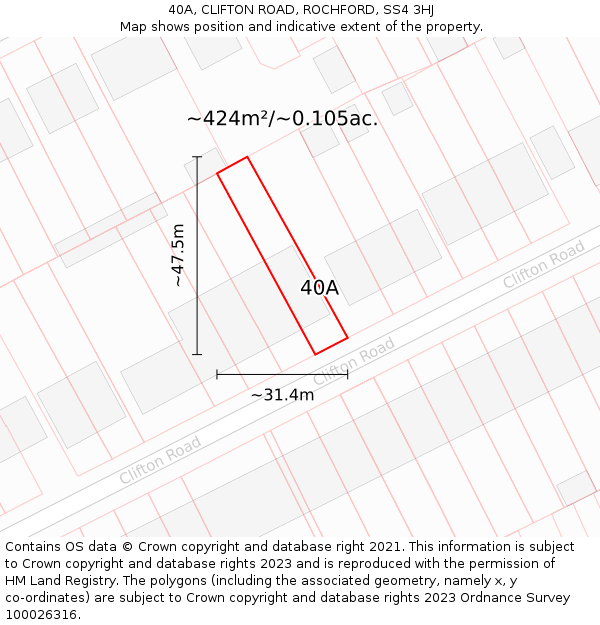 40A, CLIFTON ROAD, ROCHFORD, SS4 3HJ: Plot and title map