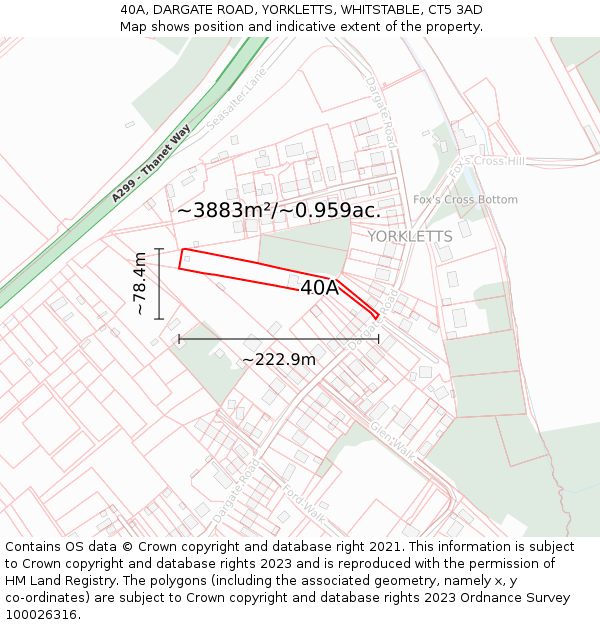 40A, DARGATE ROAD, YORKLETTS, WHITSTABLE, CT5 3AD: Plot and title map
