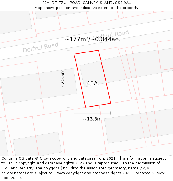 40A, DELFZUL ROAD, CANVEY ISLAND, SS8 9AU: Plot and title map