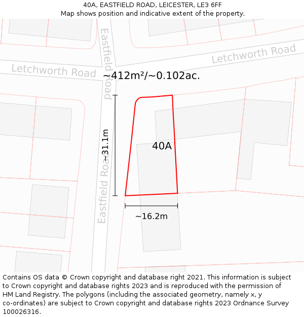 40A, EASTFIELD ROAD, LEICESTER, LE3 6FF: Plot and title map