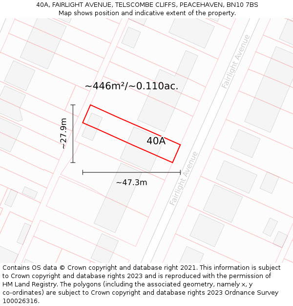 40A, FAIRLIGHT AVENUE, TELSCOMBE CLIFFS, PEACEHAVEN, BN10 7BS: Plot and title map