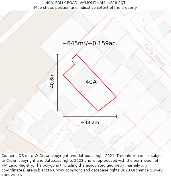40A, FOLLY ROAD, WYMONDHAM, NR18 0QT: Plot and title map